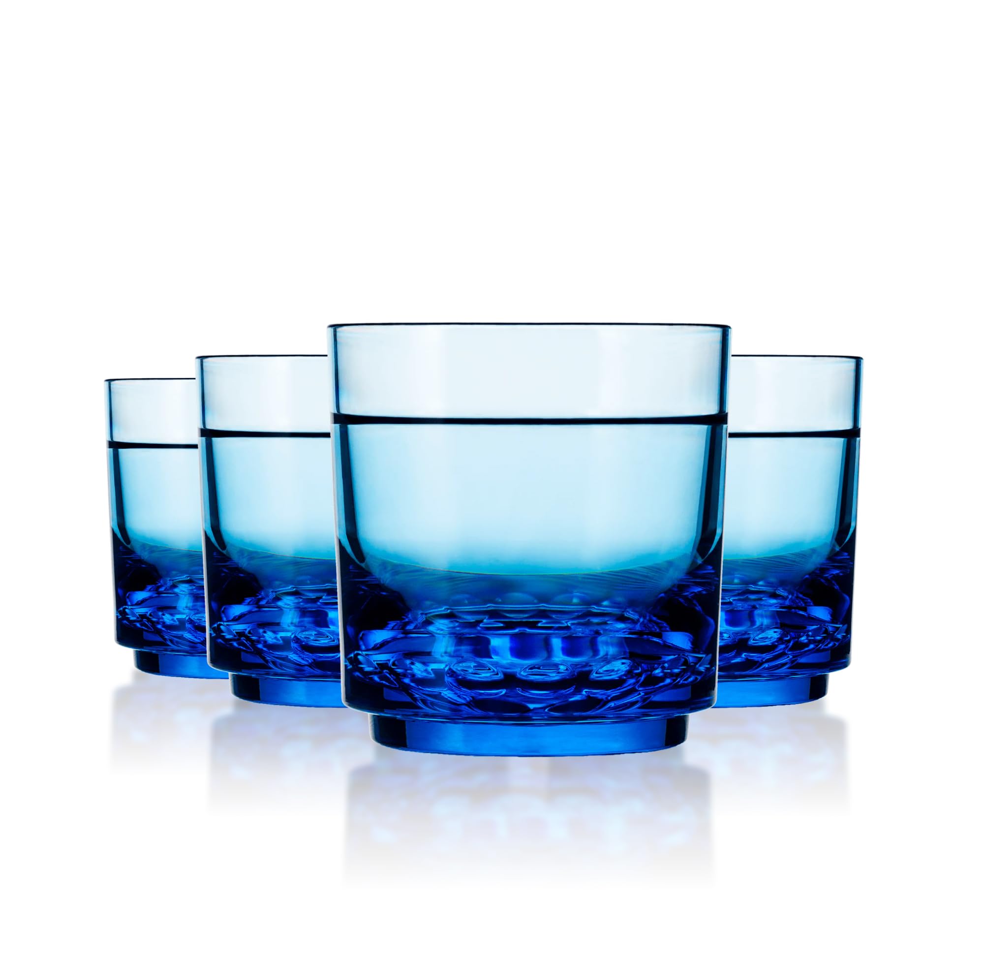 Drinique Unbreakable Elite Rocks Whiskey Glass (Case of 24) 10oz Old Fashion Whiskey Glasses - Stackable, Shatterproof, Dishwasher Safe - Blue