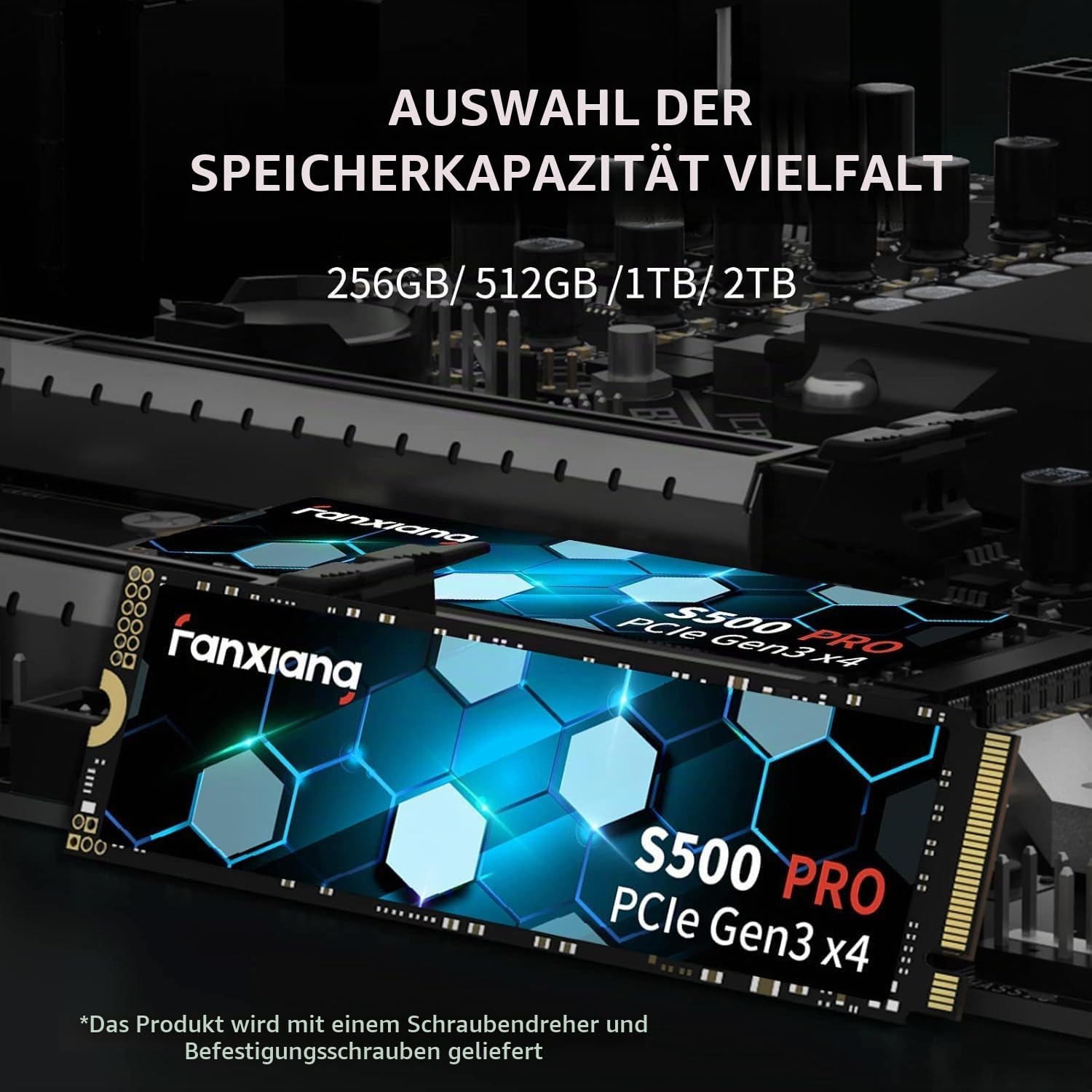 fanxiang M.2 SSD 256GB Interne NVMe SSD Festplatte PCIe 3.0, 3000MB/s Lesen, SSD M.2 2280 mit SLC Cache, Kompatibel mit Laptop, Notebook und Desktop (S500Pro)