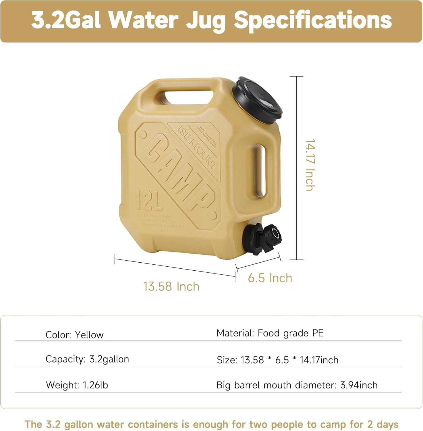 ASIEIT 3.2 Gallon Water Jug with Spigot, Portable Water Tank BPA Free, Leak-Proof Water Containers for Camping Water Storage Containers for Emergency Outdoor Hiking Picnic, Green/Black/Yellow - Image 6
