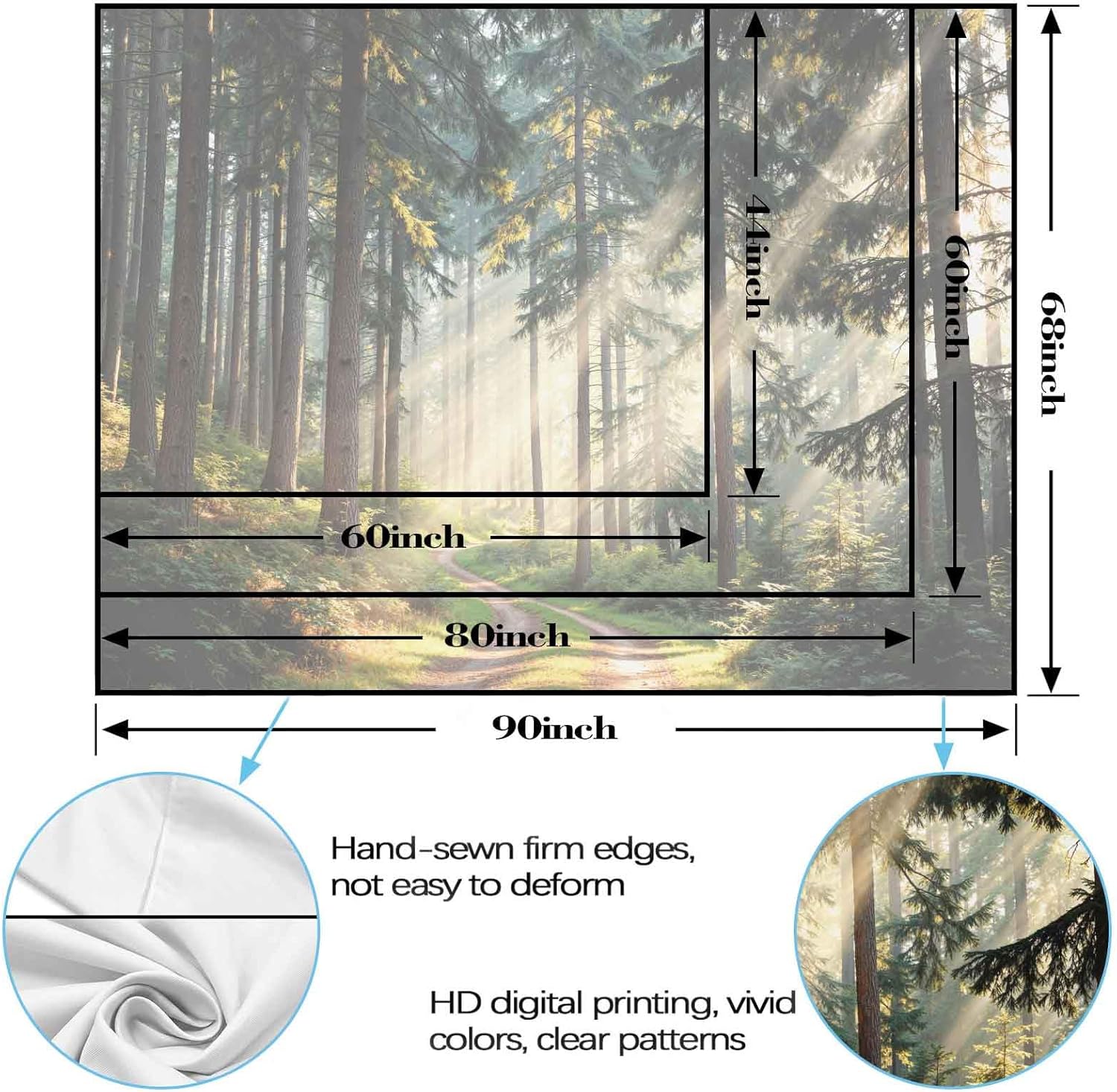 Kanuyee Serene Forest Wall Tapestry, Nature Scene Tapestries for Room Decor, Sunlit Forest Tapestry 80"x60"