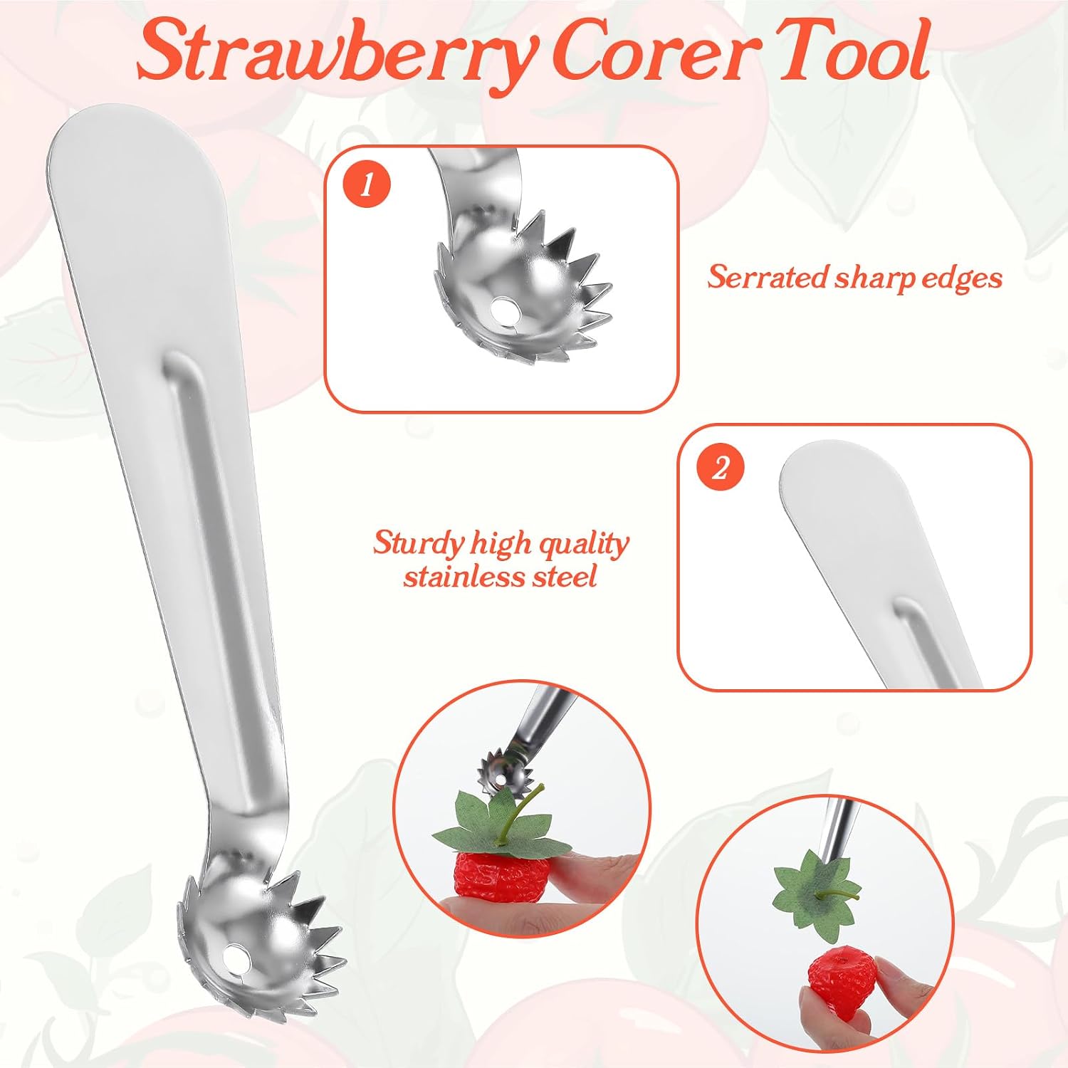 8 Pcs Tomato Corer Tool Strawberry Huller Stem Remover, Stainless Steel Strawberry Huller Tool, Tomato Stem Corer, Fruit Vegetable Baller for Dessert Preparation Salad Making