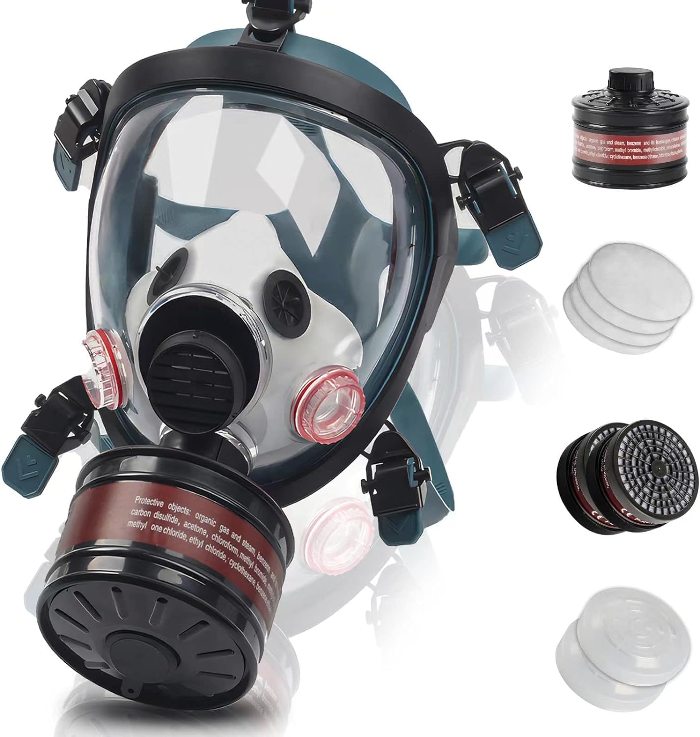 sykua Full Face Gas Mask with 40mm Activated Carbon Filter and Filter Cartridges, Gas Mask Survival Nuclear and Chemical, Reusable Respirator Mask for Sanding, Woodworking, Spray Painting