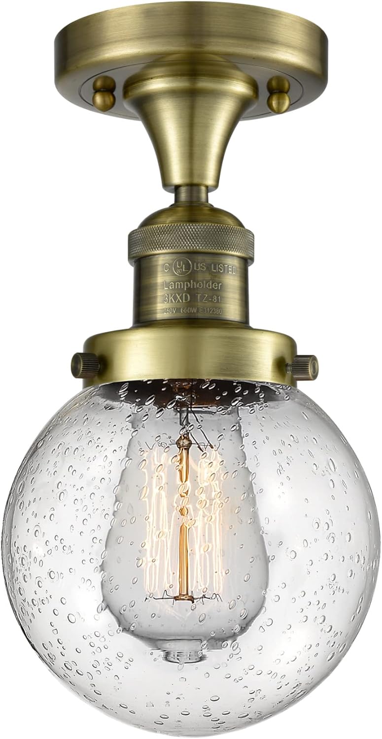 Innovations 517-1CH-AB-G204-6 1 Light Flush Mount, Antique Brass