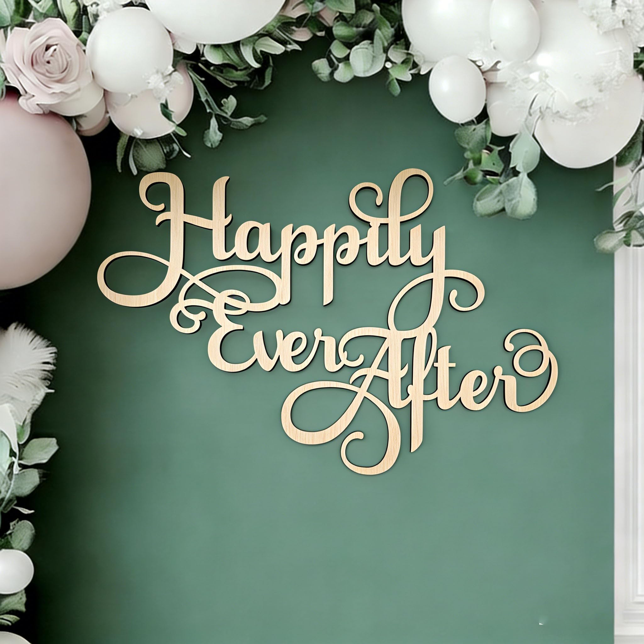Drewniany znak "Happily Ever After" na tło, znak ścienny ślubny, dekoracje na wieczór panieński przyjęcie zaręczynowe dekoracja tło fotograficzne
