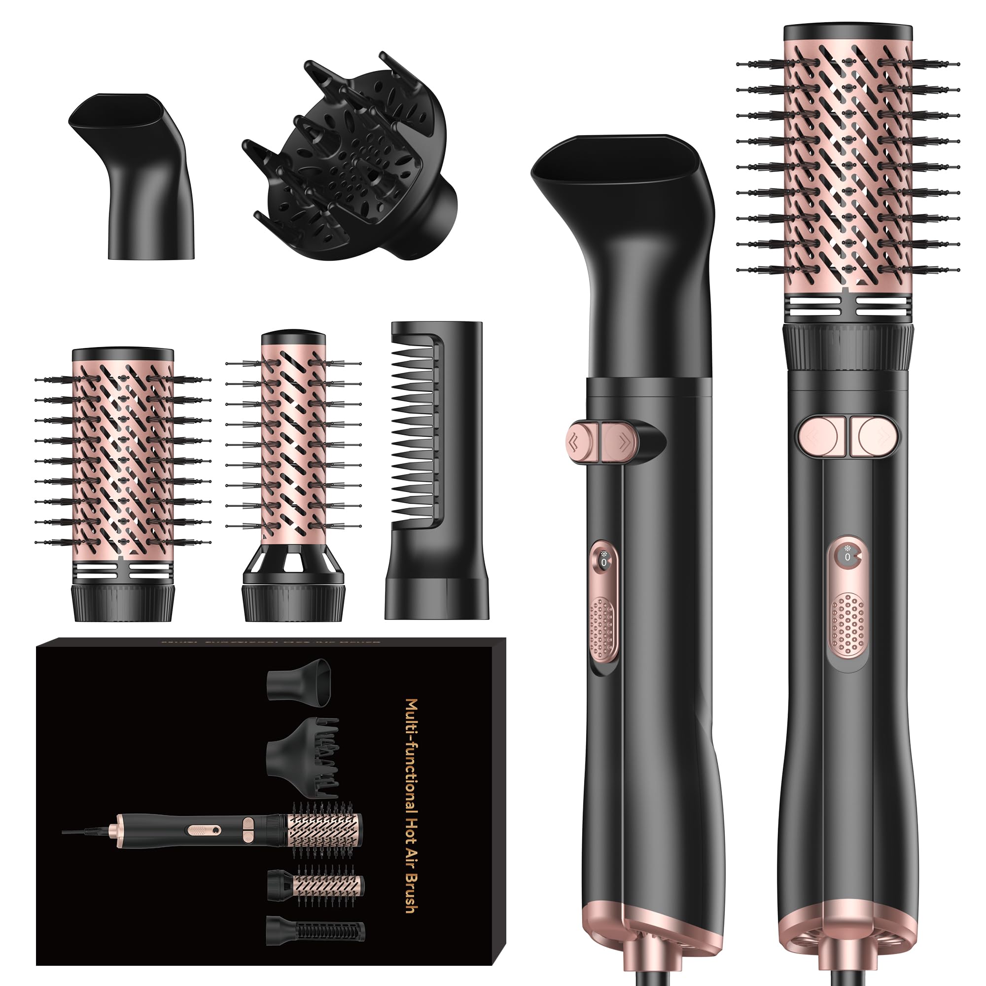 Hairstyle Airstyler 5 in 1 con spazzola rotante ad aria calda da 1000 W, spazzola per asciugacapelli, spazzola rotonda, arricciacapelli ad aria, spazzola per acconciature, styler multistyler per