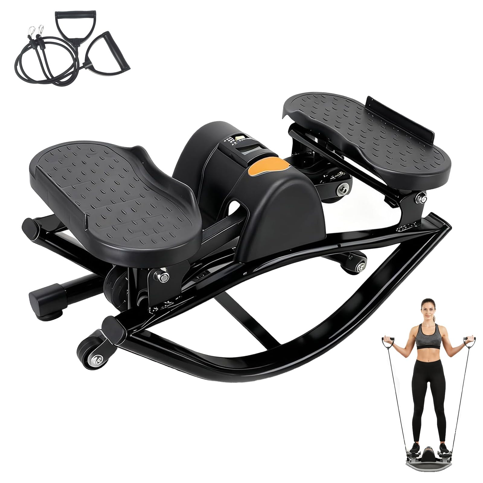 Fitness Stepper Home Workout Machine, Low-Impact Side to Side Compact Portable Trainer with LCD Monitor and Resistance Bands for Home Gym