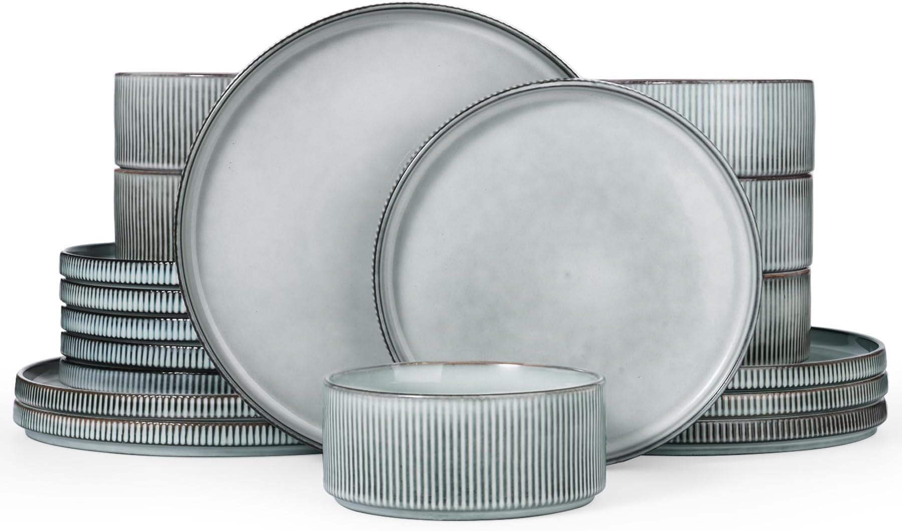 famiware Star Plates and Bowls Sets, Modern Stoneware Dinnerware Sets for 6, 18-Piece Kitchen Dish Set - Chip and Scratch Resistant, Microwave and Dishwasher Safe Tableware, Smoky Blue