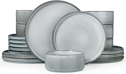 Miniatura 48 de Juego de platos y cuencos Famiware Star, juego de vajilla moderna de cerámica para 6, juego de vajilla de cocina de 18 piezas - Resistente a las