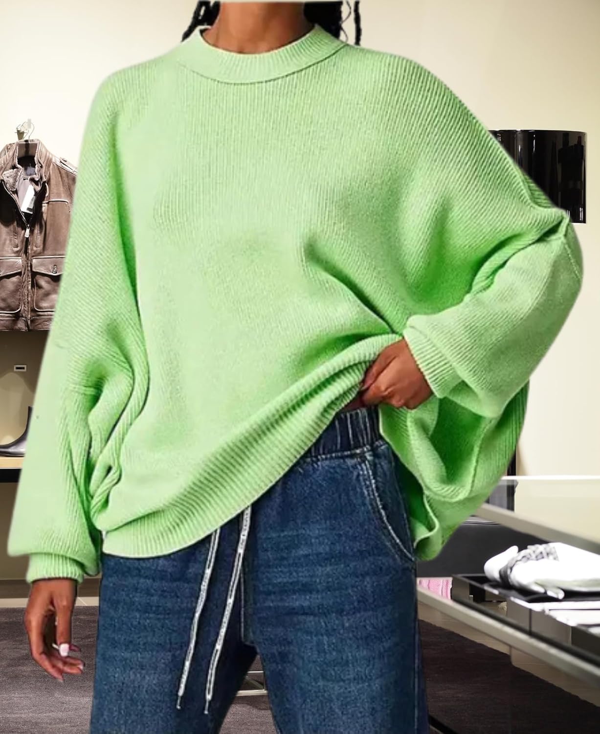 LIZALIG Women's Oversized Batwing Casual Sweaters Fall Outfits Knit Side Slit Fashion Crewneck Pullover Batwing Tops - Image 2