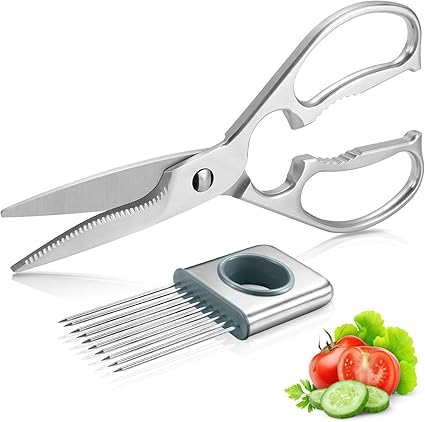 Amazon Wellstarの多目的キッチンばさみは 頑丈なドイツ製ステンレススチール製の食品はさみで 肉 鶏肉 鶏肉 野菜を切るための 便利な玉ねぎスライスホルダー ギフトボックスパック Wellstar キッチンはさみ 通販