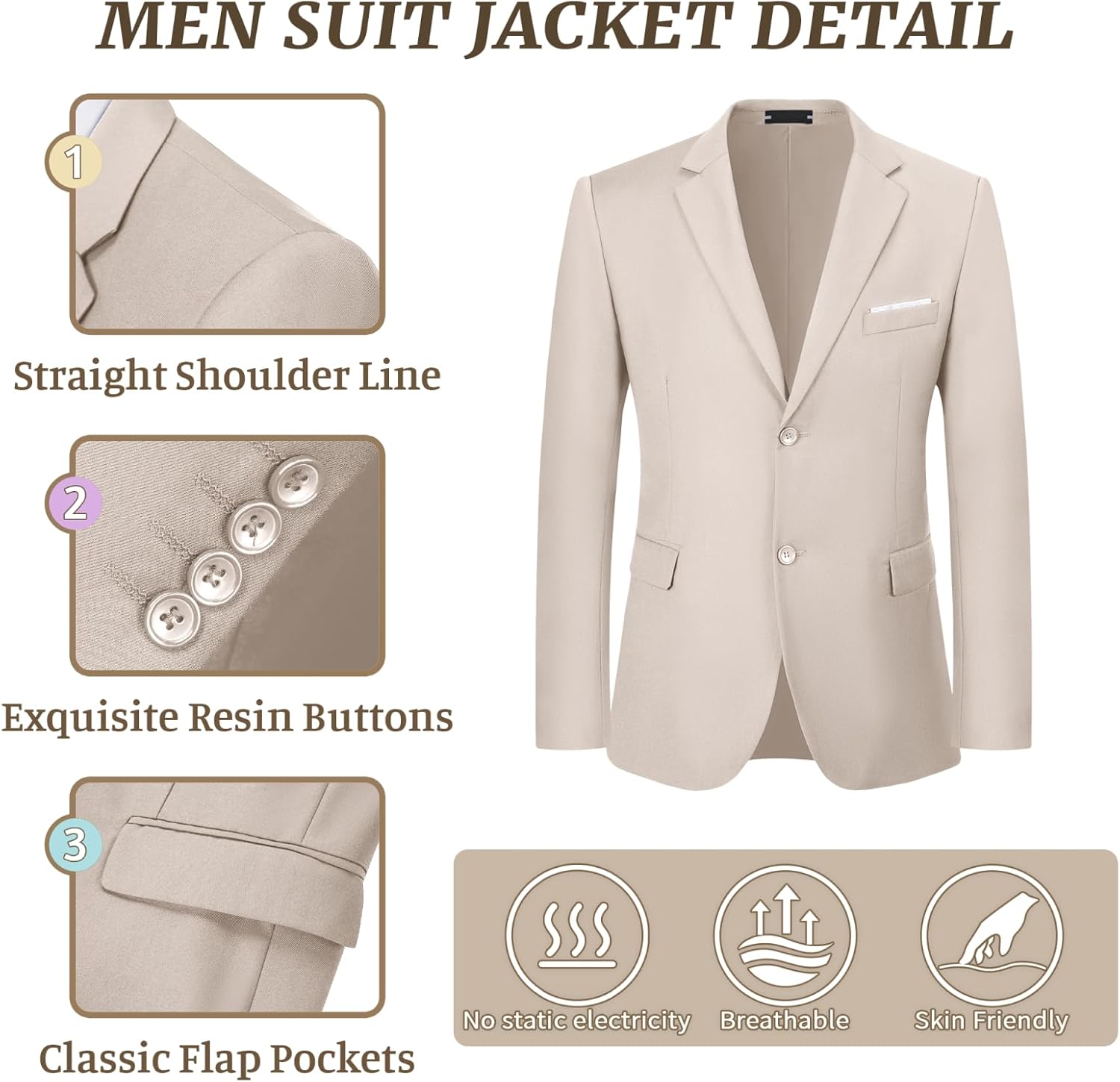 JPF Men's 2 Piece Slim Fit Suit Set, Two Button Solid Jacket Pants with Tie Suits for Men - Image 4