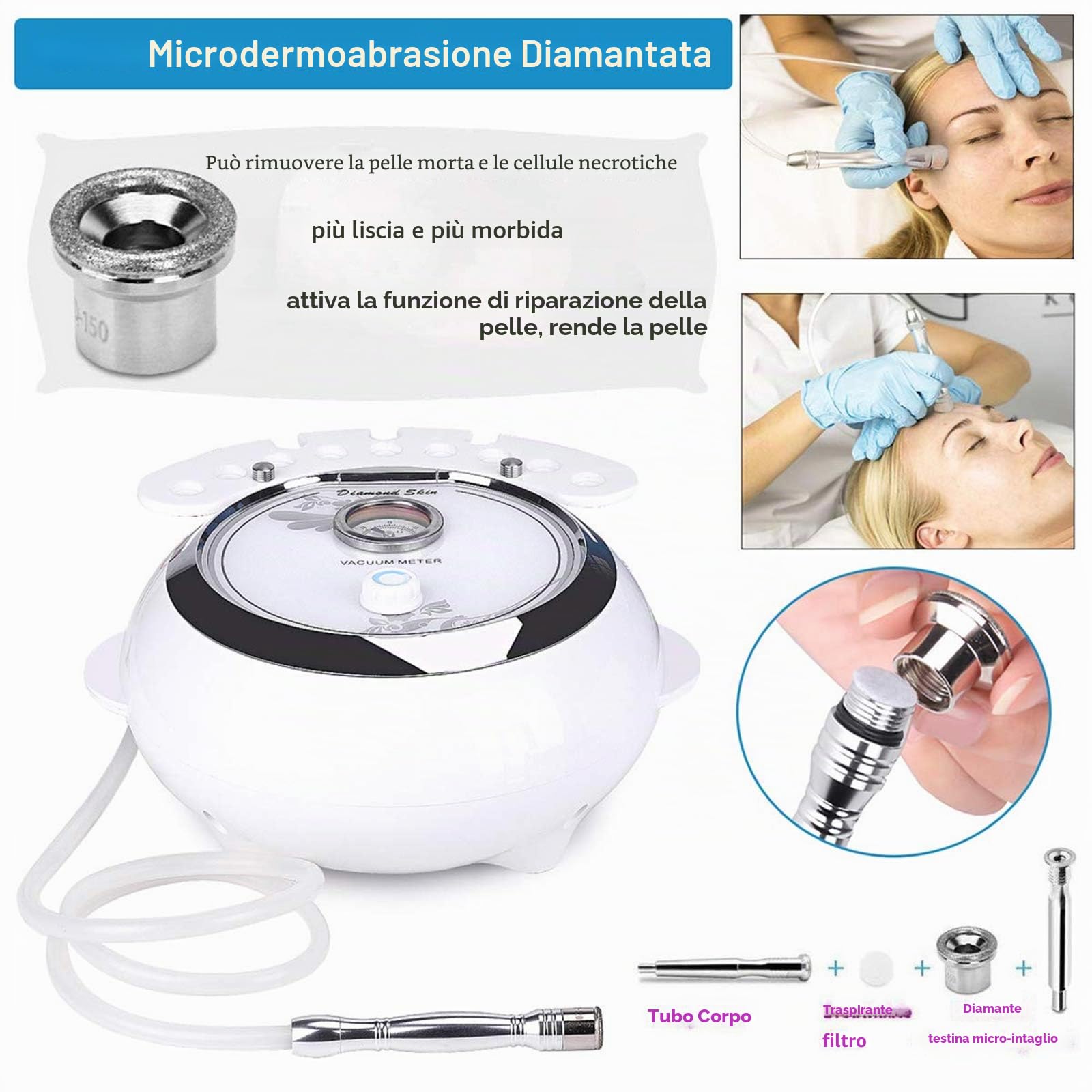 TwoWin 3 in 1 Microdermoabrasione Macchina per Dermoabrasione Viso 65-68 cmHg