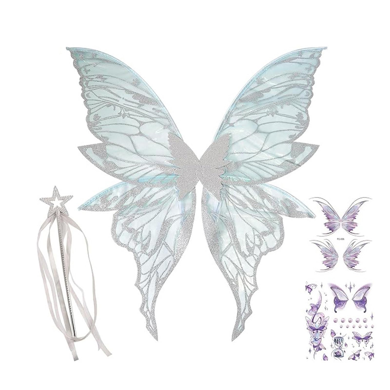ESSECMBS 3pcs Halloween Butterfly Wing Set for Women Star Wand Fairy Wings Stickers