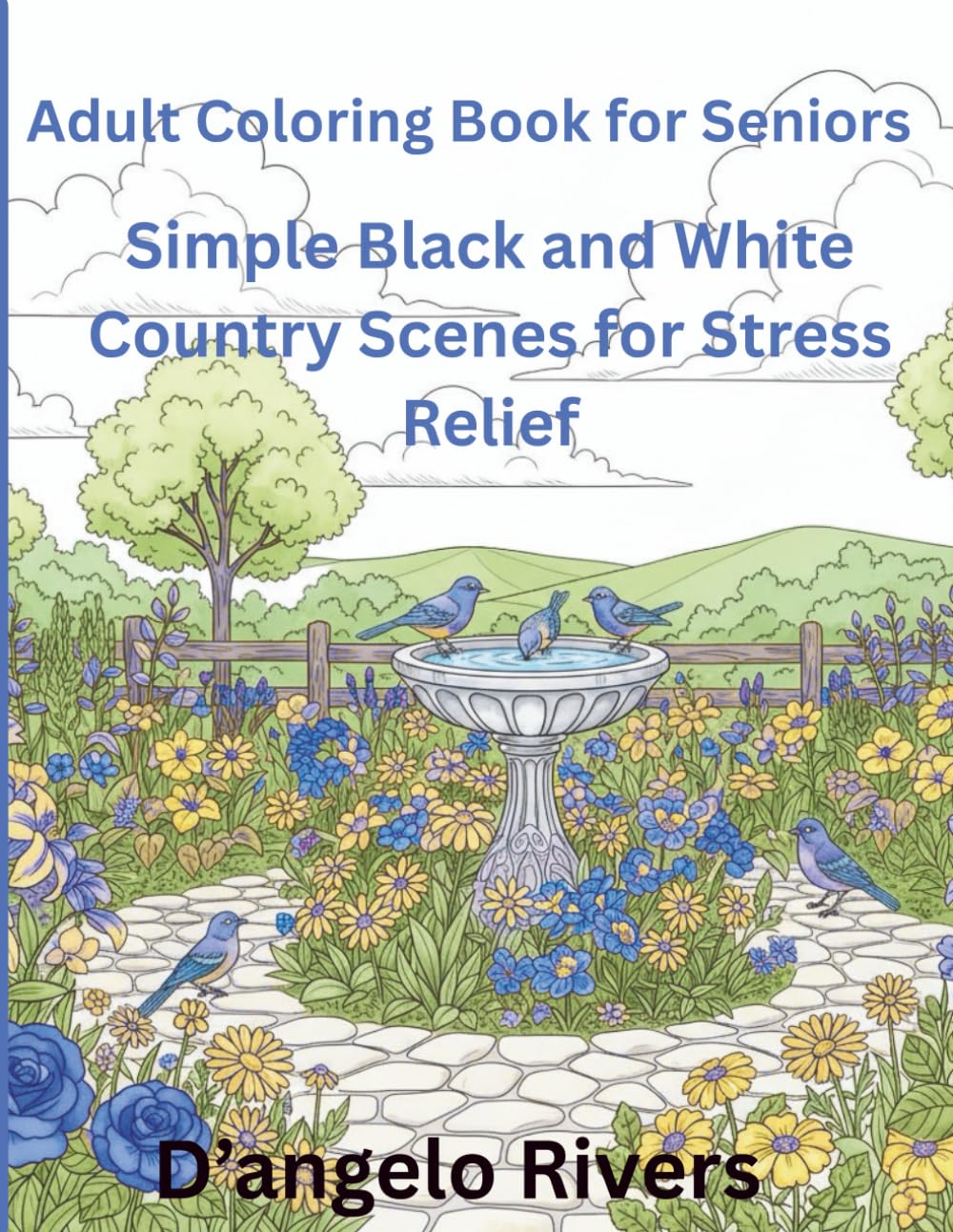 Adult Coloring Book for Seniors: Simple Black and White Country Scenes for Stress Relief
