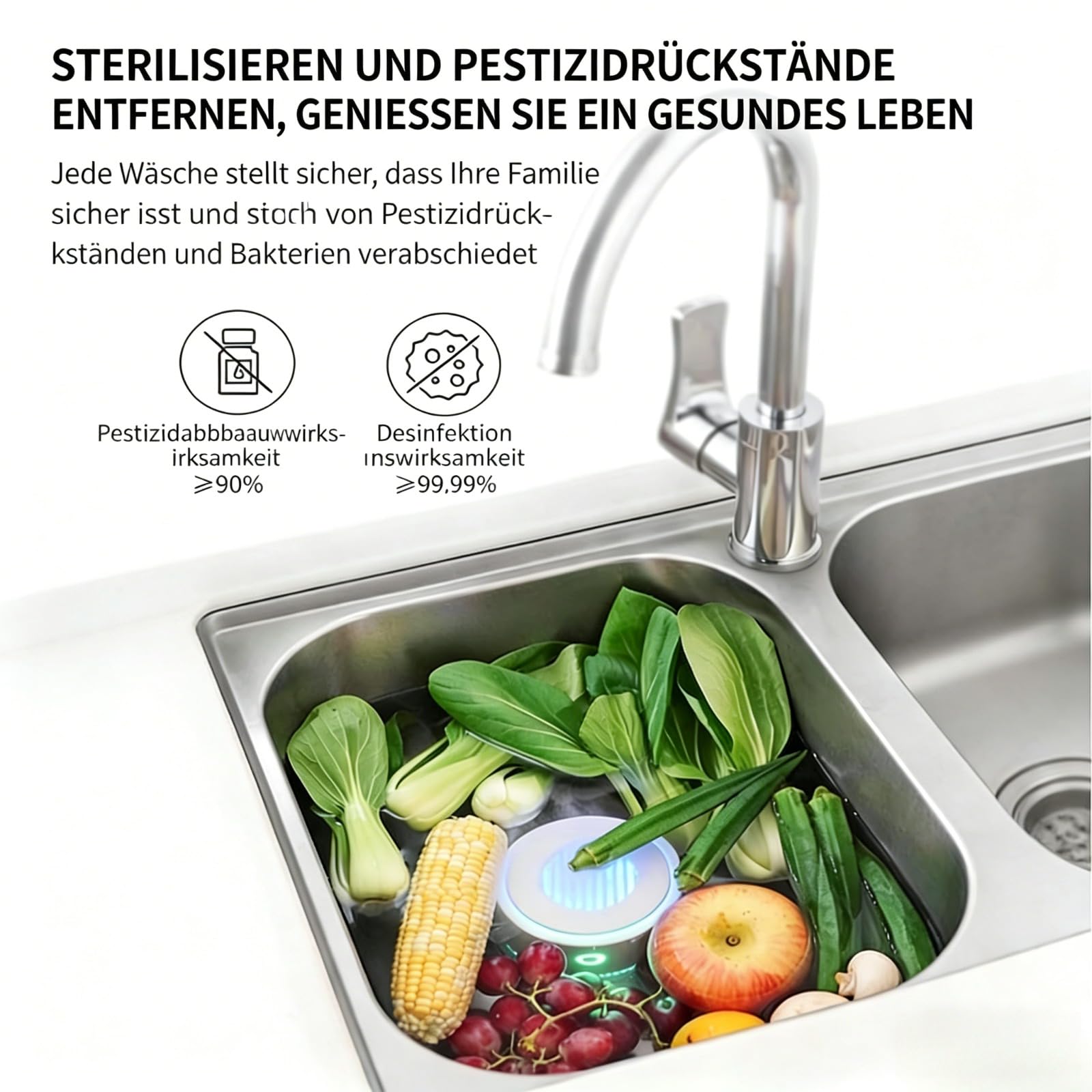 Fruit Cleaner Obst- und Gemüsewaschgerät – Kompakter USB-C Reiniger, ABS, rotierbare Obstspülmaschine mit kabelloser Ladefunktion– Ideal für Salat, Beeren, Kartoffeln, Pilze, Gemüse (Weiß)