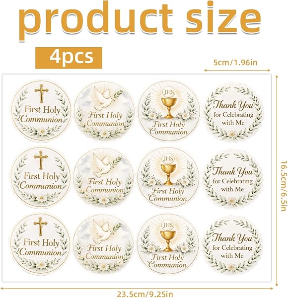 4 Pcs First Communion Stickers, Thank You for Celebrating with Us Stickers, Gold Round Adhesive Labels Stickers for Gift Bags, Party Bags, Wedding, Envelope Seals, Small Business - 2