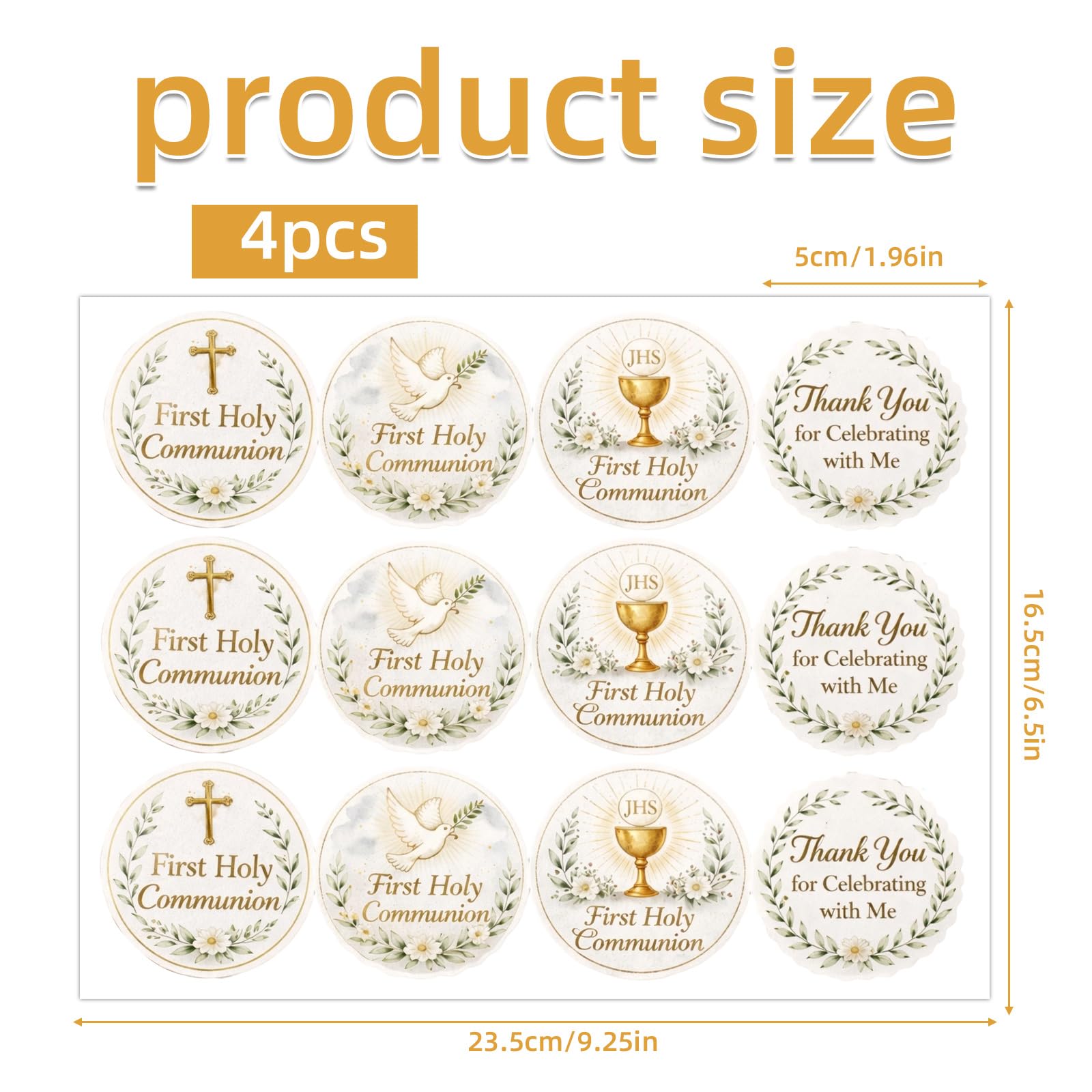 4 Pcs First Communion Stickers, Thank You for Celebrating with Us Stickers, Gold Round Adhesive Labels Stickers for Gift Bags, Party Bags, Wedding, Envelope Seals, Small Business — view 2