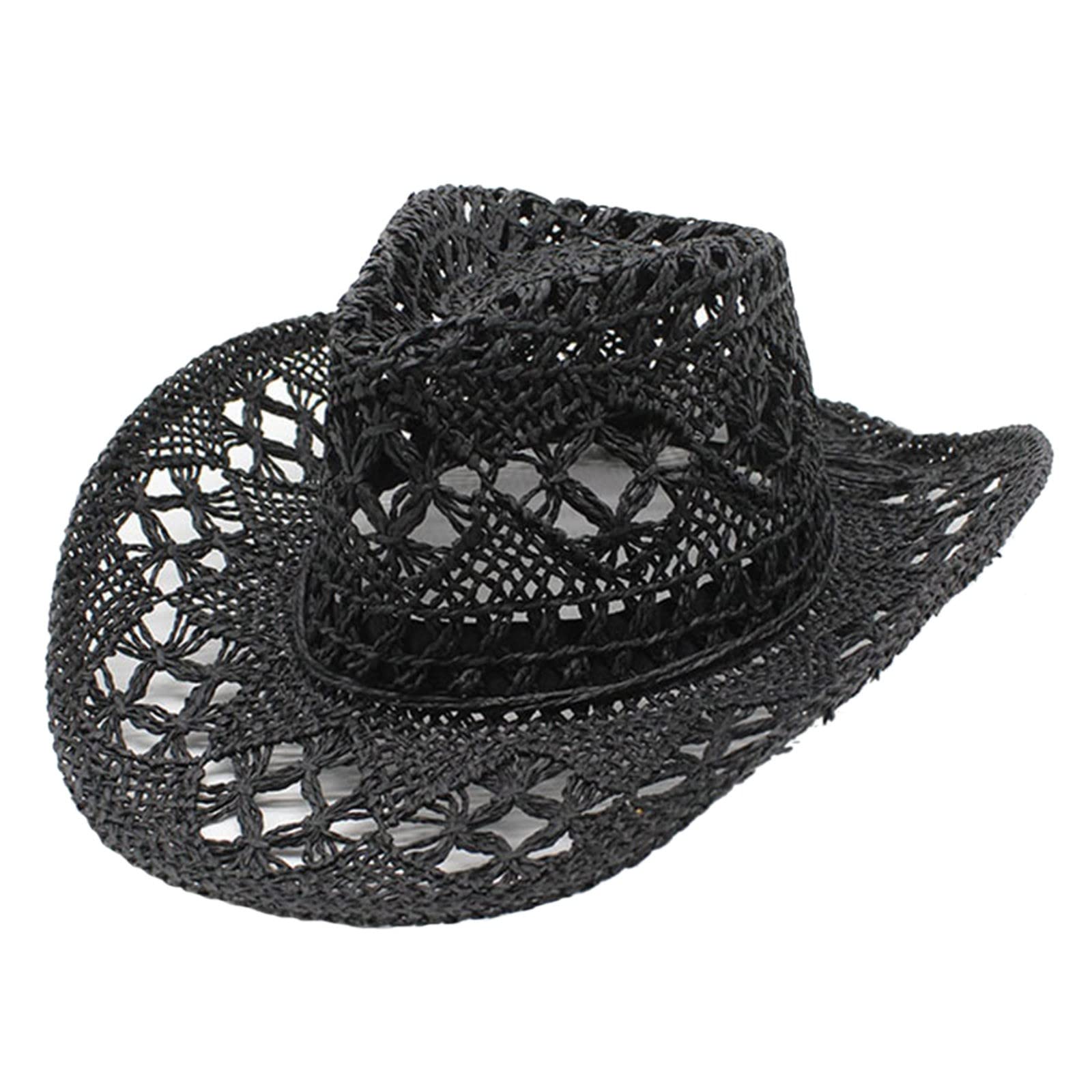 Générique Genérico 2024 AI - Mujeres Hombres Verano Western Cowboy Sombrero Shapeable Sombrero De Paja Hueco Sombrero De Sol Hombre Estilo