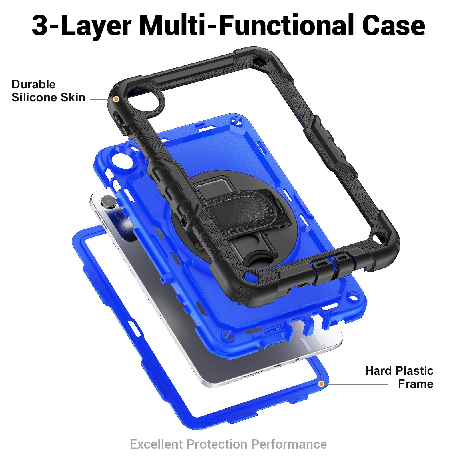 Gylint Custodia per Xiaomi Redmi Pad 2 & SE 9.7 pollici 360 Stand Strap Nero Blu