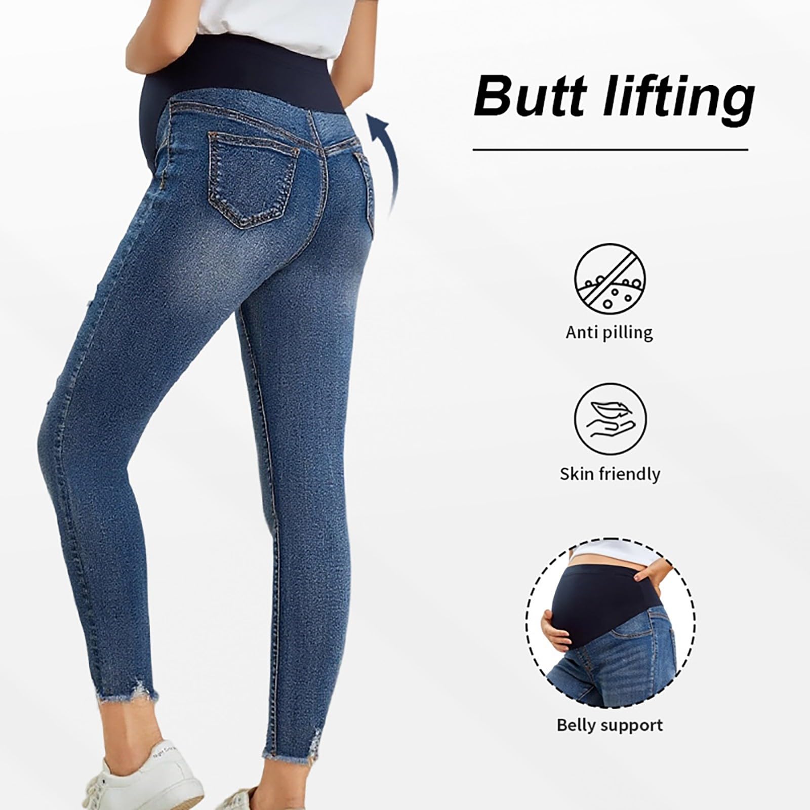 Generisch Umstandshose Jeans - Lange Elastisch High Waist Umstandsmode Maternity Elegant Schwangerschaftshose Lässig Umstandshosen Jeanshosen für Schwangere Lang Bequem Jeans Frühling Sommer 01