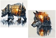 Bear and Wolf Diamond Art Kits for Adults Beginner, 2 Pack DIY Diamond Painting Kits 5D Diamond Dots Gem Art Crafts with Tools,Round Full Drill Funny Crafts for Home Wall Decor&Gift-13.7X13.7 in