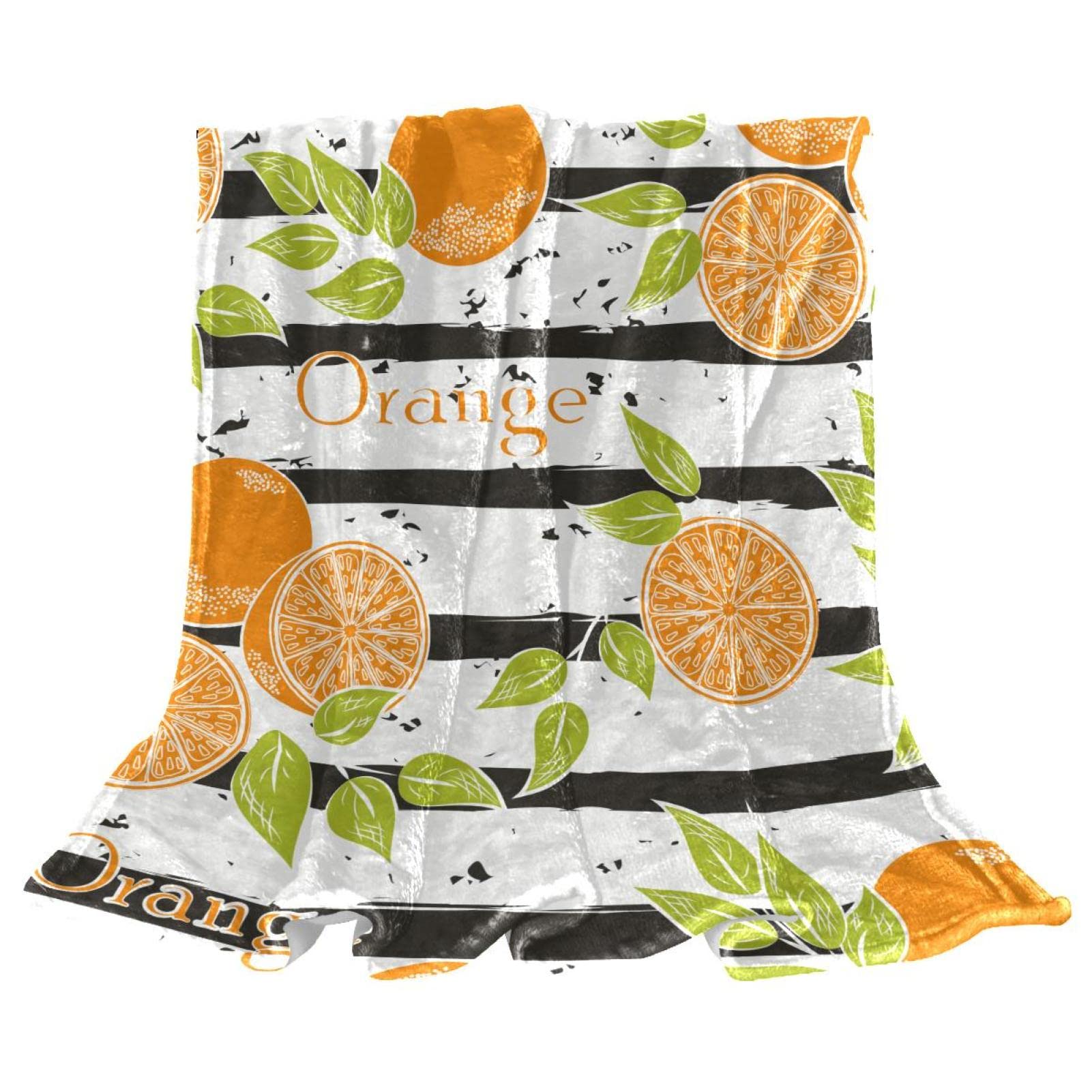 Couverture polaire en literie au motif de fruits oranges et rayures