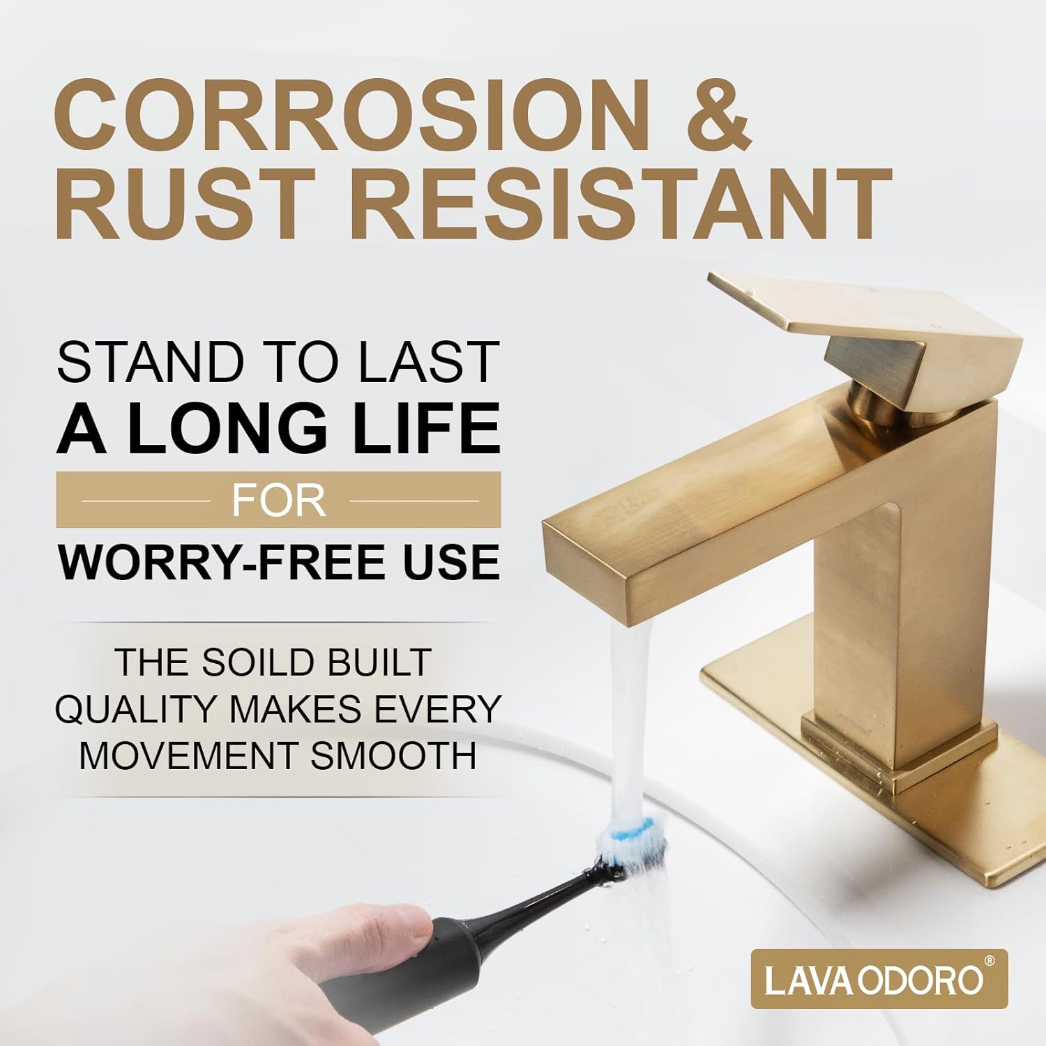 Lava Odoro Champagne Gold Bathroom Faucets, Single Hole Bathroom Sink Faucet Single Handle Vanity Faucet with Pop up Drain Assembly, Deck Plate Included, BF307-CB - Image 4