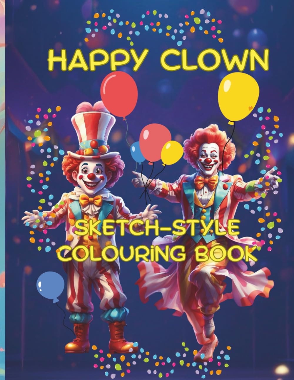 Happy Clown Sketch-Style Colouring Book