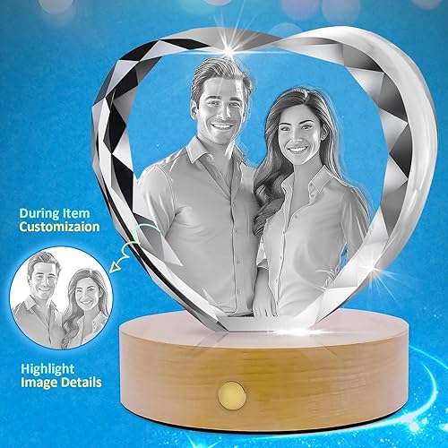 Miniatura 2 de HAN'S LASER Foto de cristal 3D, Día de San Valentín personalizable, aniversario, cumpleaños, regalos para parejas, regalos personalizados con tu