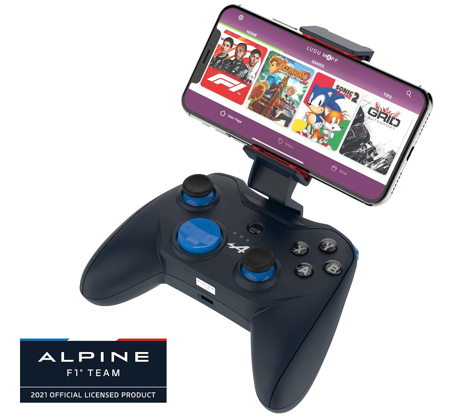 Mfi Certified Gamepad Controller for iOS iPhone – Licensed Alpine F1 Edition - Wired with L3 + R3 Buttons, Power Pass Through Charging, 8 Way D-Pad, and redesigned ZeroG Mobile Device