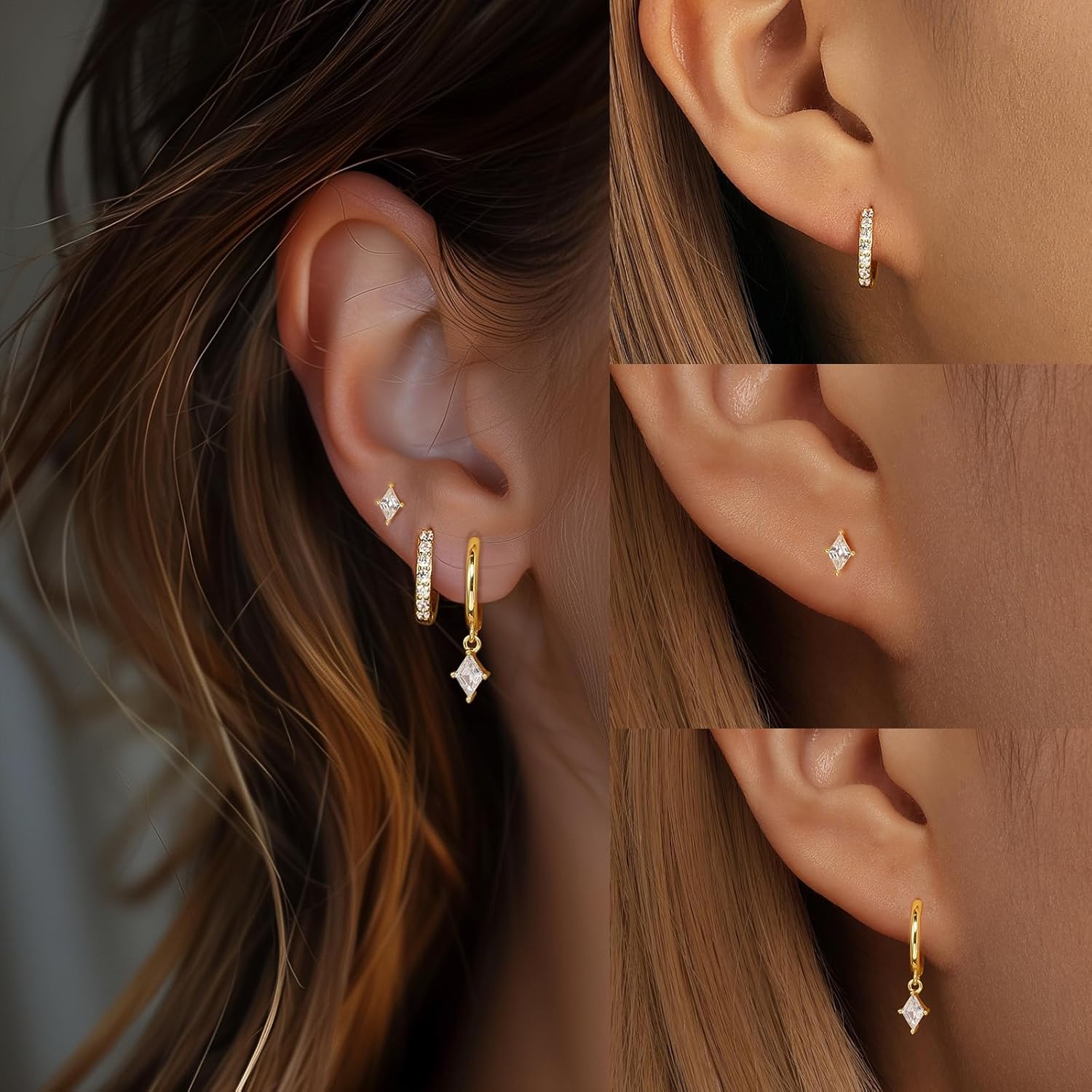 Angelady Gold Hoop Earrings Set for Women, Dainty 14K Gold Plated Huggies Earring, Sterling Silver Hypoallergenic Cartilage Earrings, Trendy Earring Stacks for Multiple Piercing Jewelry Gift(3 Pairs) - Image 8