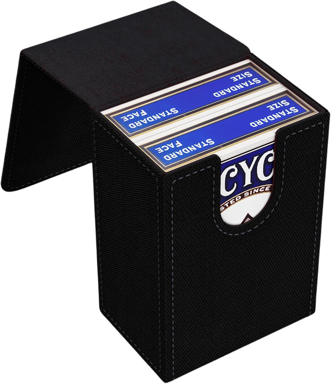 Double Decker Leather Poker Card Case - Holds Two Sets of Poker Size Cards - Premium Dual-Deck Holder with Stylish Design and Secure Closure (Black-Black)