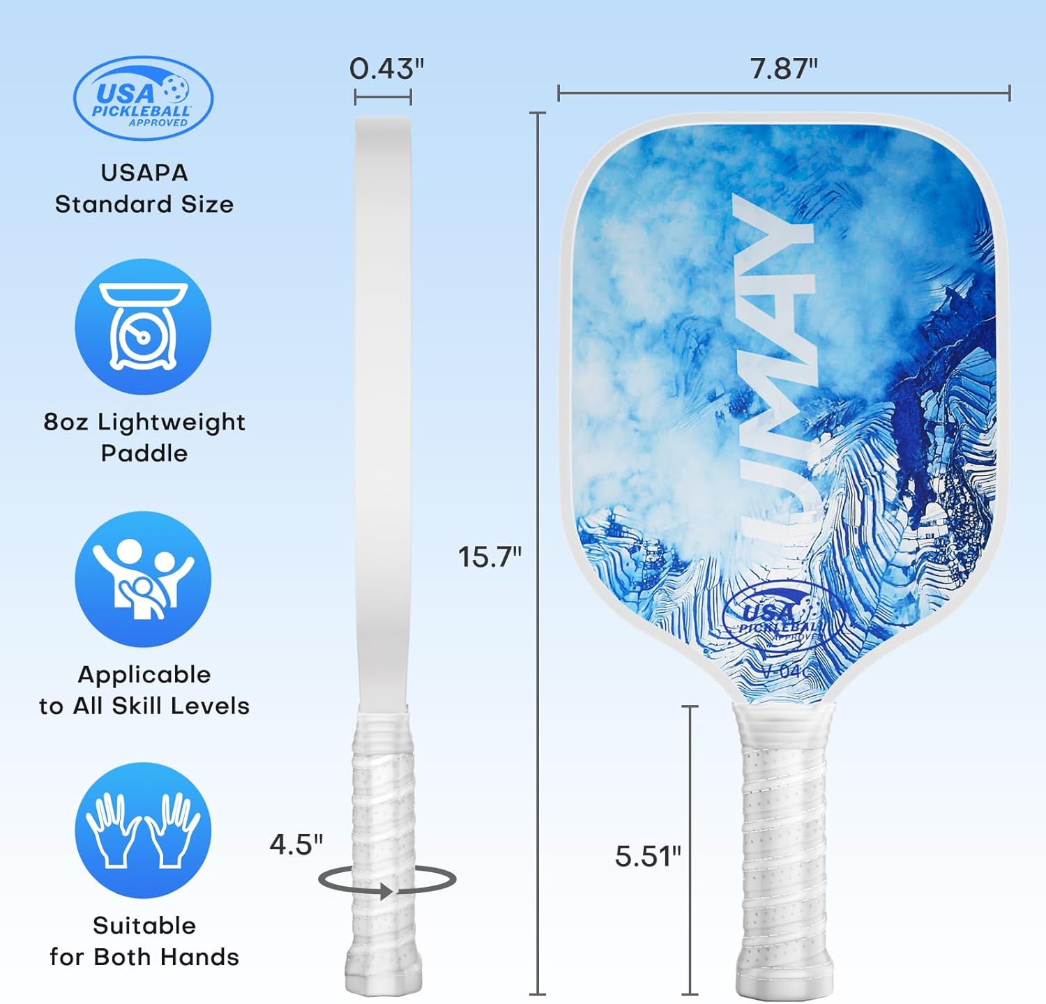 Pickleball Paddles Set of 2, USAPA Approved Fiberglass Surface Pickleball Paddle for Soft Feel & Control, Lightweight Power Rackets Set with 4 Indoor & Outdoor Balls, 2 Overgrips and a Carrying Case - Image 7