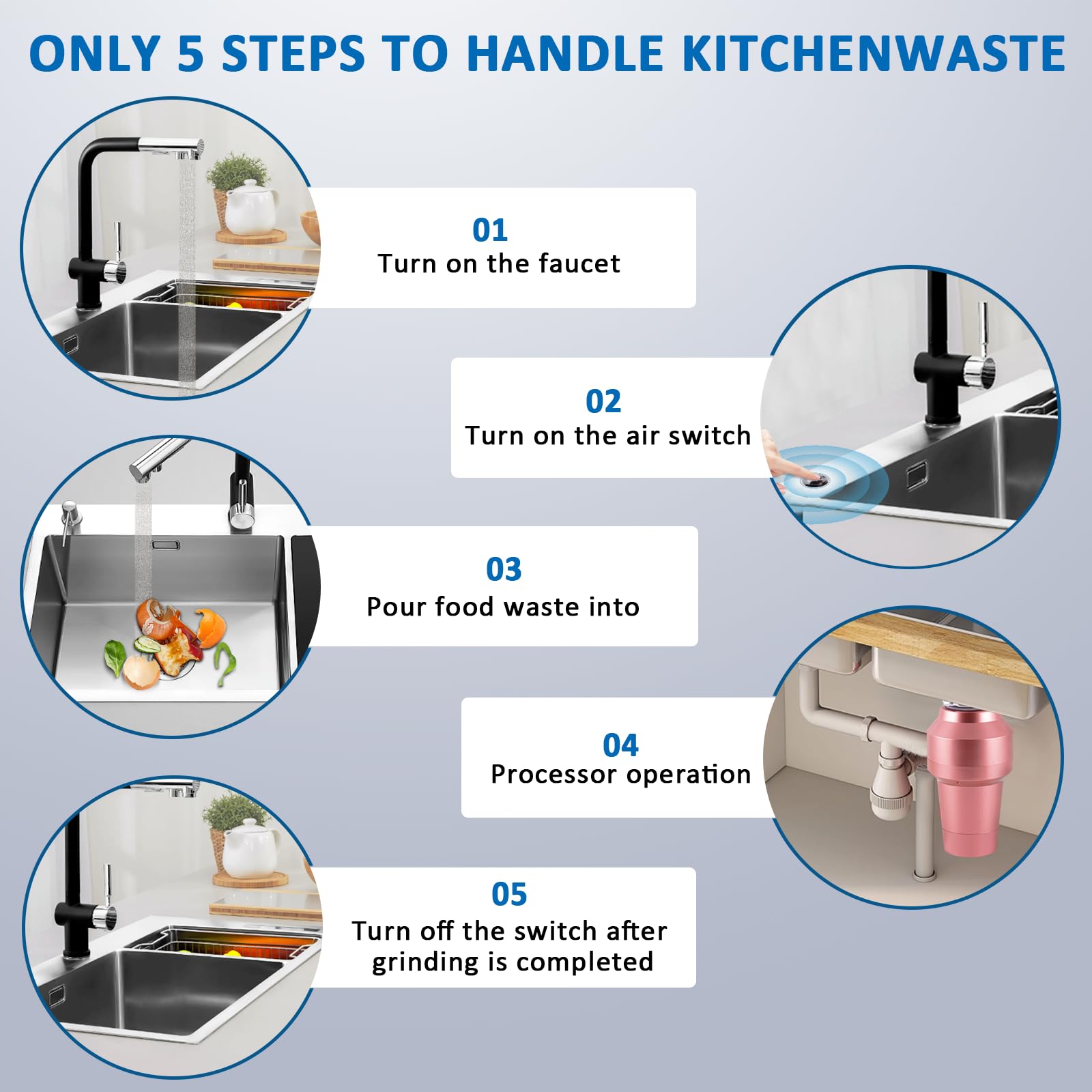 BAOSHISHAN Trituradora de residuos de cocina eléctrica con interruptor de aire, triturador de residuos de cocina, capacidad de 1200 ml, para cocina, 560 W