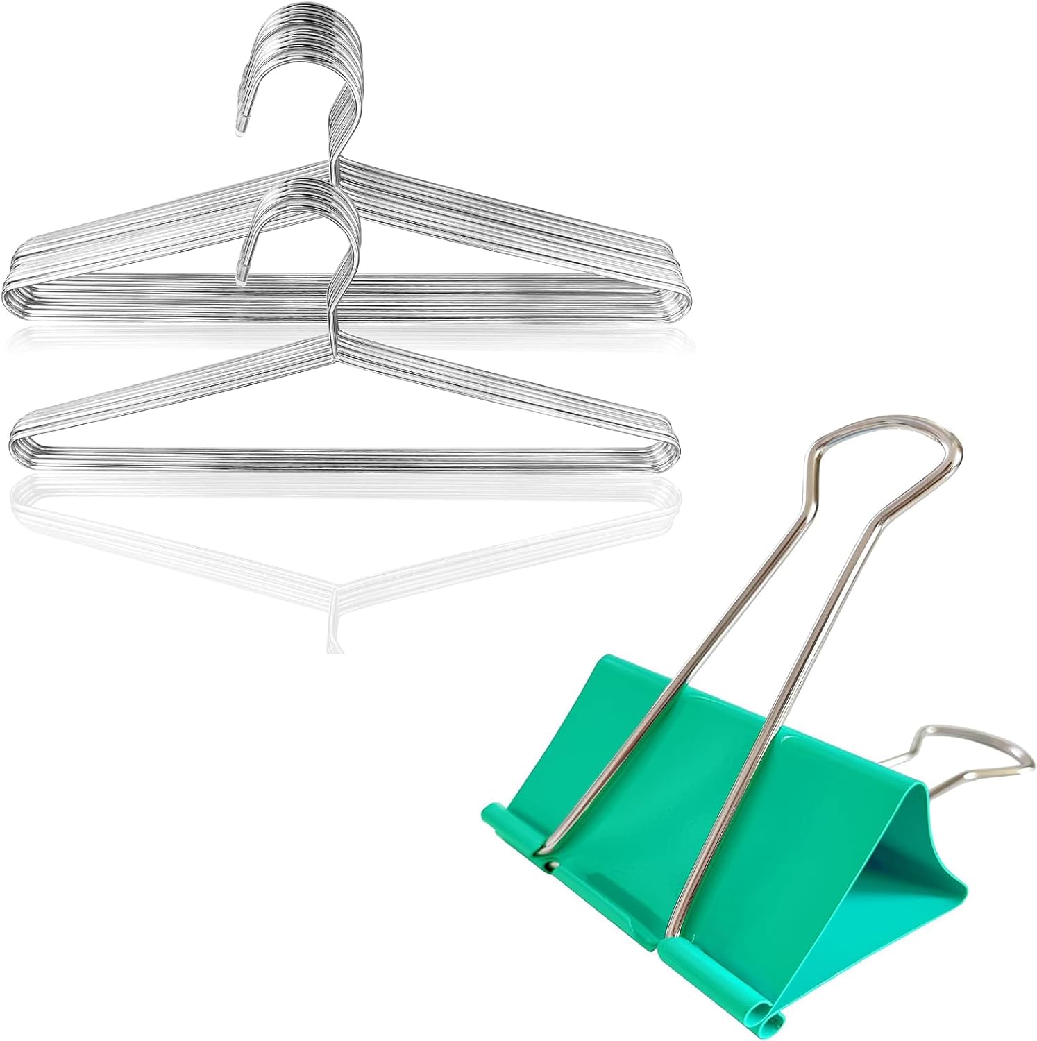 18 Pcs Jumbo Binder Clips 3 Inch, Green with 50 Pack Metal Coat Hangers