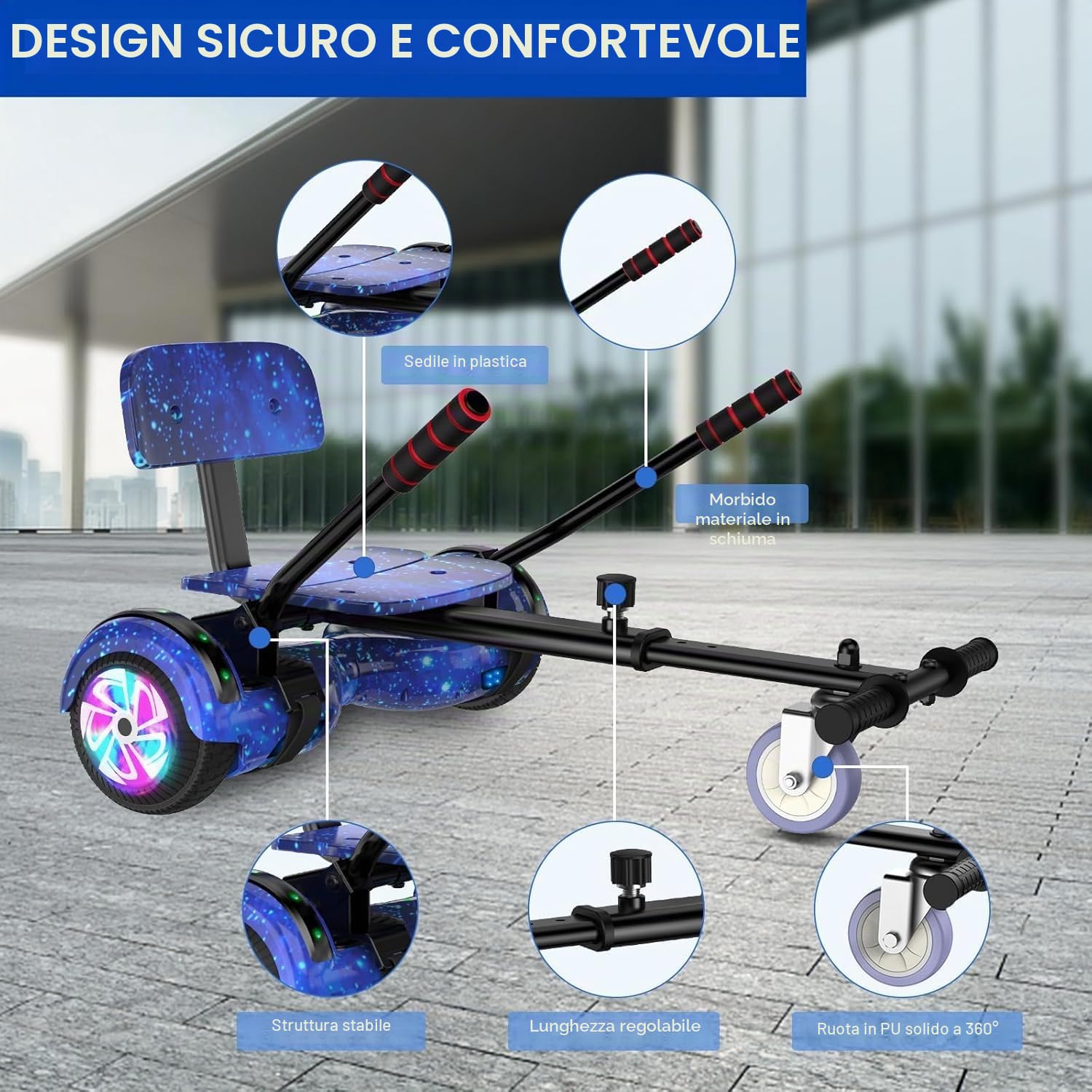 SISIGAD Hoverboard mit sitz, 6.5" Self Balancing Hover Board mit Bluetooth-Lautsprechern und LED-Lichtern für Kinder und Erwachsene (Include Sitz Hoverboard)