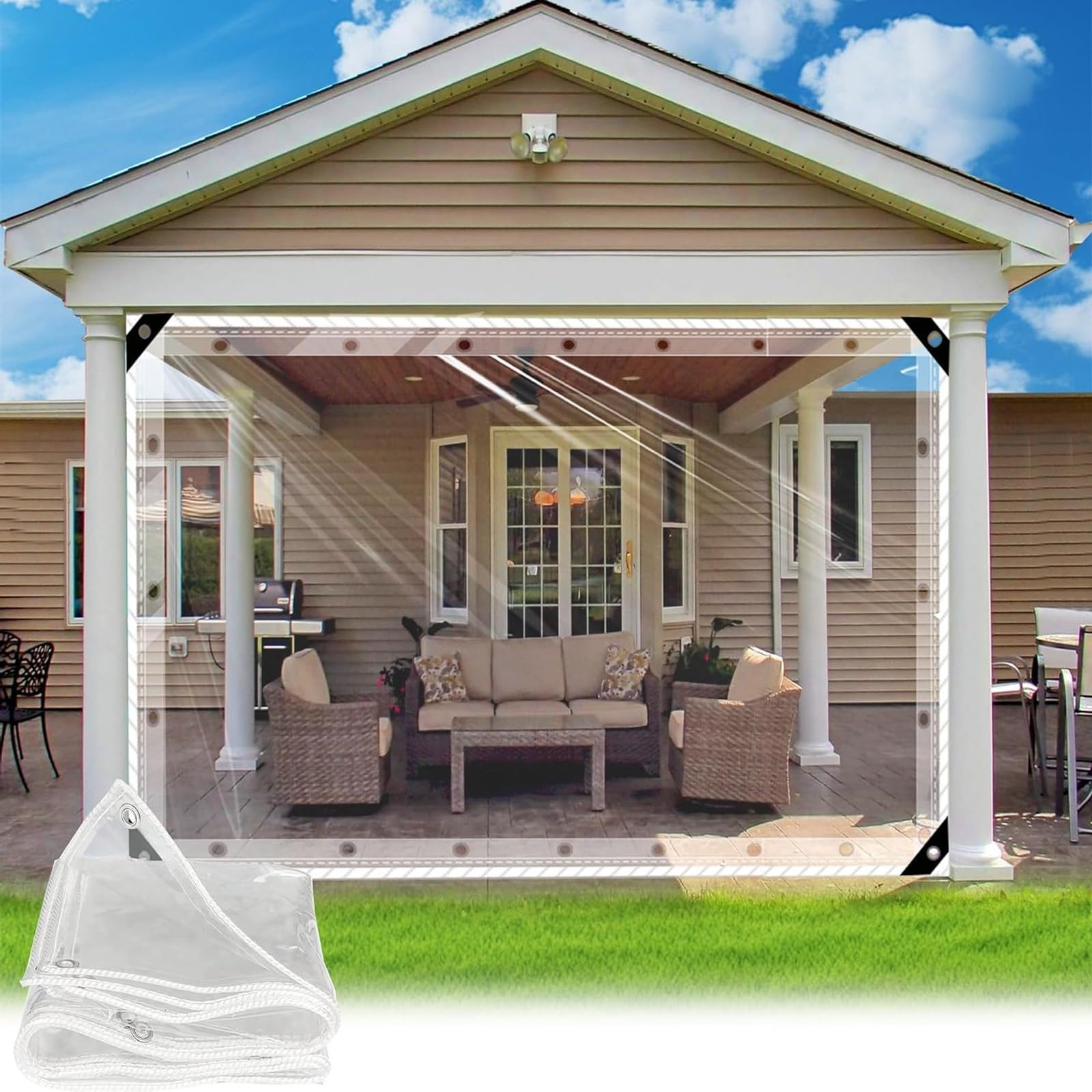 Ykeovcibi One Color Transparent Waterproof Tarpaulin, Heavy-Duty Outdoor Rain Cover, Reinforced Edges, Tear-Resistant, Suitable For Greenhouses, Patios,Gardens,Porches,Gazebos(7X10m/23X32.8ft)