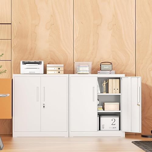 Miniatura 2 de INTERGREAT Armarios de almacenamiento de metal para garaje con cerradura, armario de almacenamiento con cerradura de 36 pulgadas con 2 puertas de