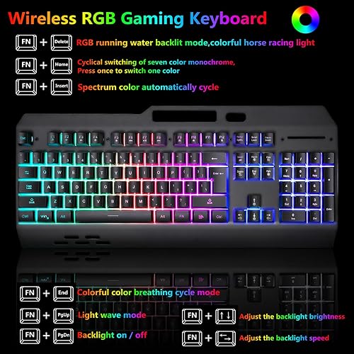 Miniatura 3 de Teclado y mouse inalámbricos RGB retroiluminados para juegos, recargable, batería de larga duración, teclado de tacto mecánico con reposamanos,