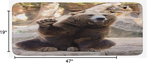 Miniatura 2 de Ambesonne Tapete de cocina con diseño de oso y animales amigables sentados y agitando una pata en el zoológico, divertido gesto de mamífero salvaje,
