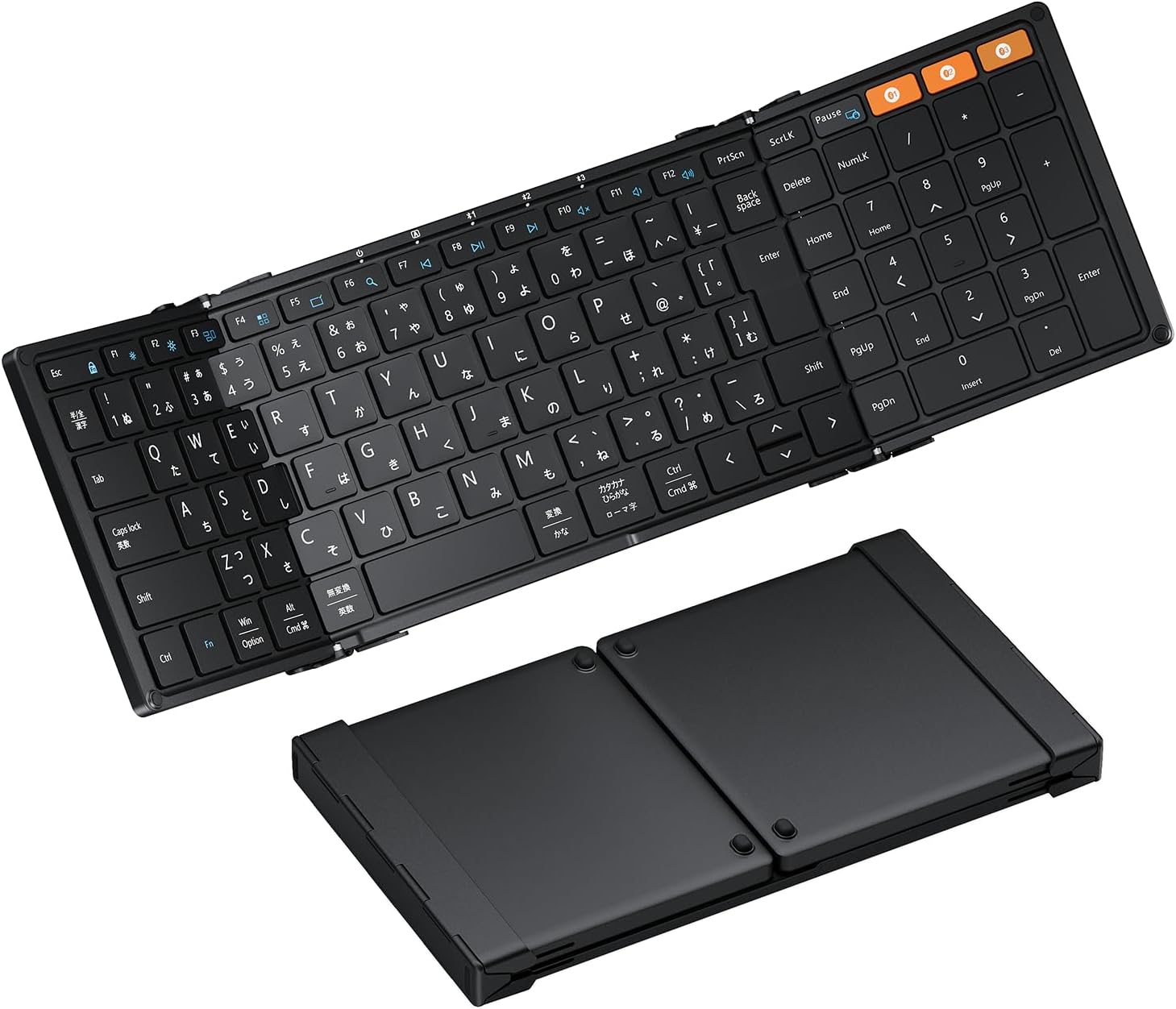 XK01 Bluetooth Keyboard, Foldable, Wireless, Thin, Lightweight, iPad Keyboard with Numeric Keypad, Standard Japanese Arrangement, Type-C Rechargeable, Switch Between Three Devices