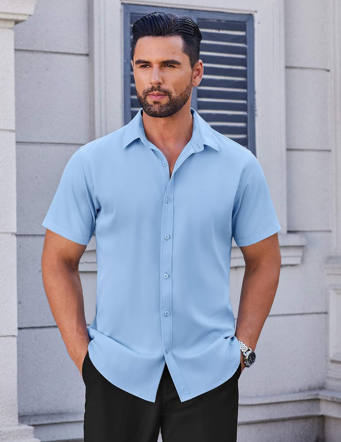COOFANDY Men's Short Sleeve Dress Shirts Stretch Wrinke Free Untucked Casual Button Down Shirt - Image 2