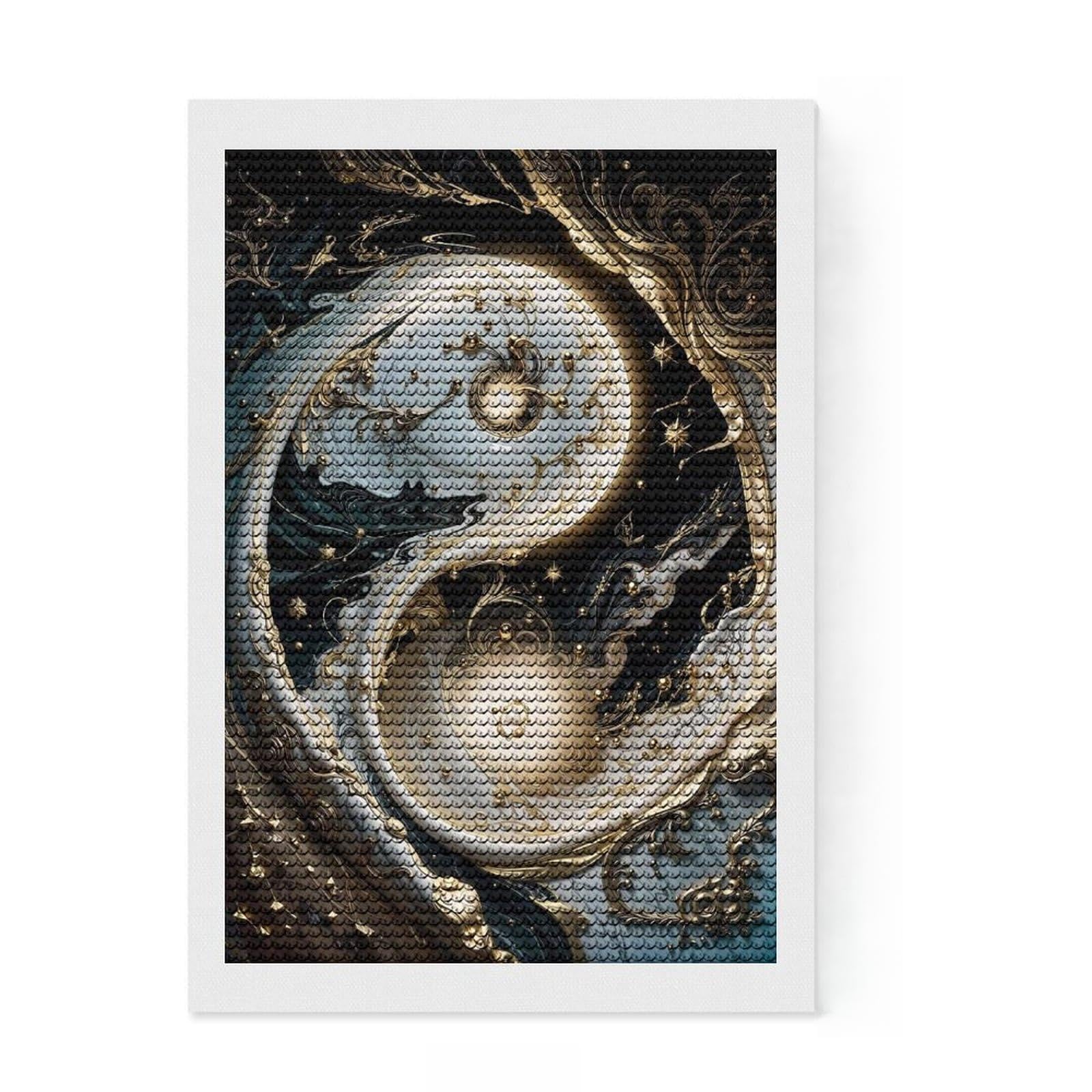 Junmoney Marble Yin and Yang Round Drill Diamond Painting 8"x12", for Adults, Stress Relief Craft, Artistic Hobby, Aesthetic Room Decor