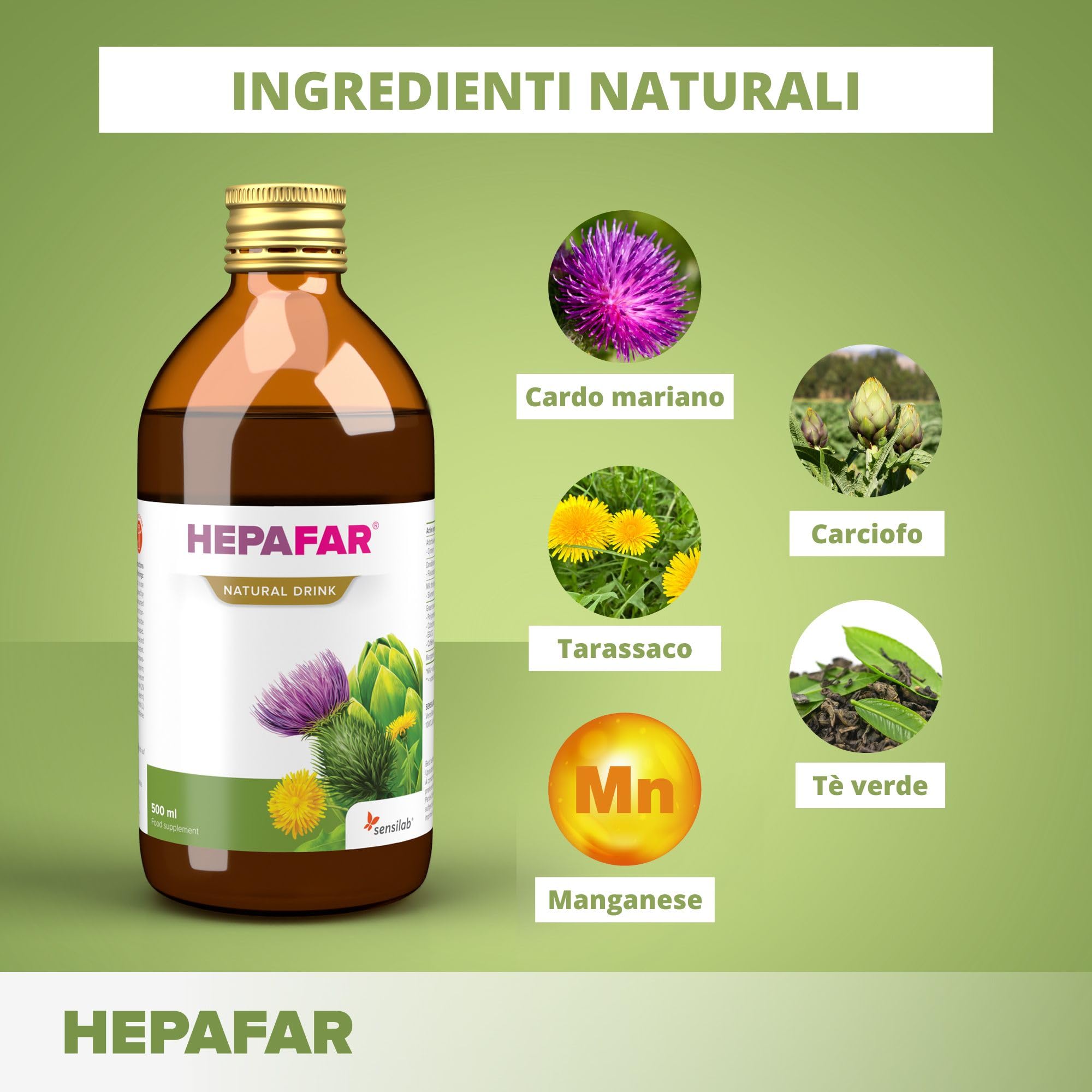 Hepafar Bevanda depurativa naturale per il Fegato - 2x 500 ml per 40 giorni - con Cardo Mariano, Tè verde, Manganese, Tarassaco e Carciofo - Depurazione naturale – Sensilab