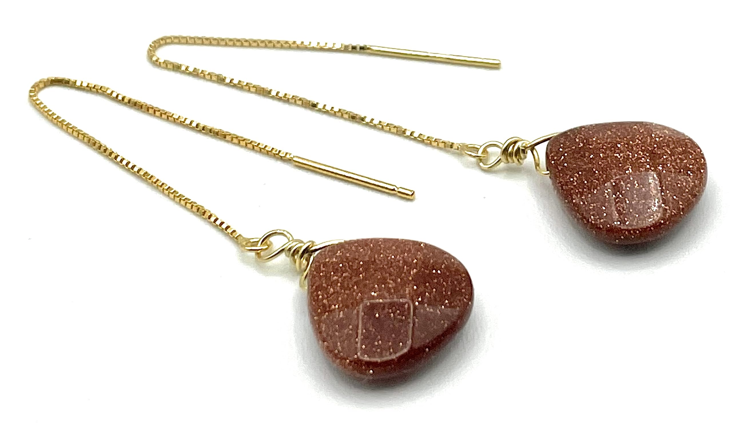 Pendientes Largos de Plata 925 Dorada 24 K y Goldstone, Joyas Minimalistas, Estilo Contemporaneo. Regalo para Mujer