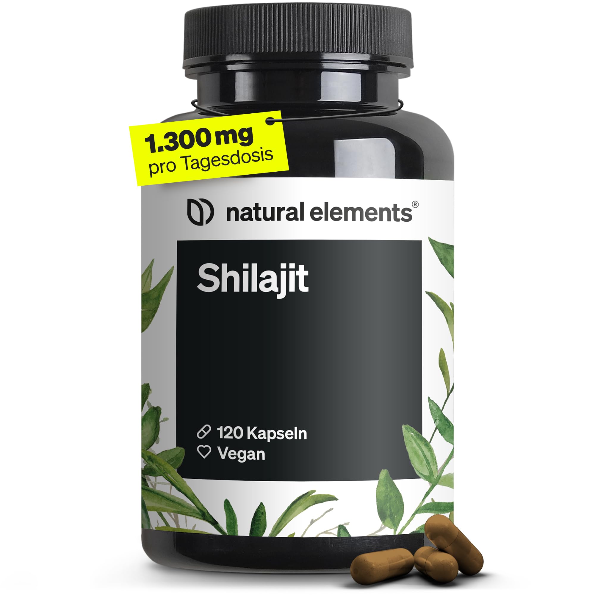 Natural Elements Shilajit Kapseln – hochdosiert 1300mg pro Tagesdosis – 120 Kapseln