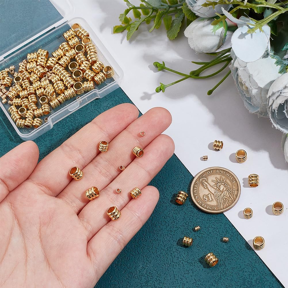 PH PandaHall 120pcs 14K Gold Plated Beads Column Spacer Beads 3 Sizes Brass Grooved Tube Bead Metal Loose Spacer Bead for Jewelry and Lanyards Making, Hole 1.6-4.5mm - Image 3