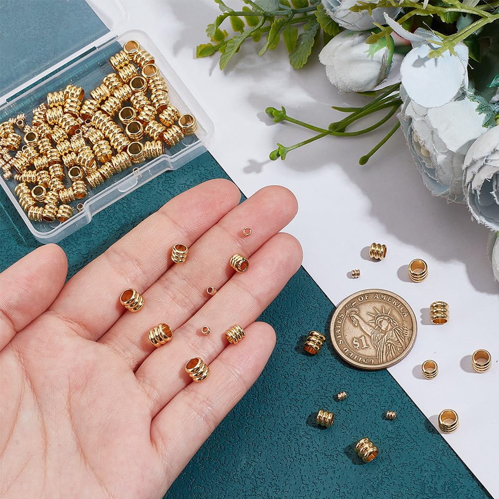 PH PandaHall 120pcs 14K Gold Plated Beads Column Spacer Beads 3 Sizes Grooved Tube Bead Metal Loose Spacer Bead for Jewellery and Lanyards Making Hole 1.6-4.5mm - Image 3