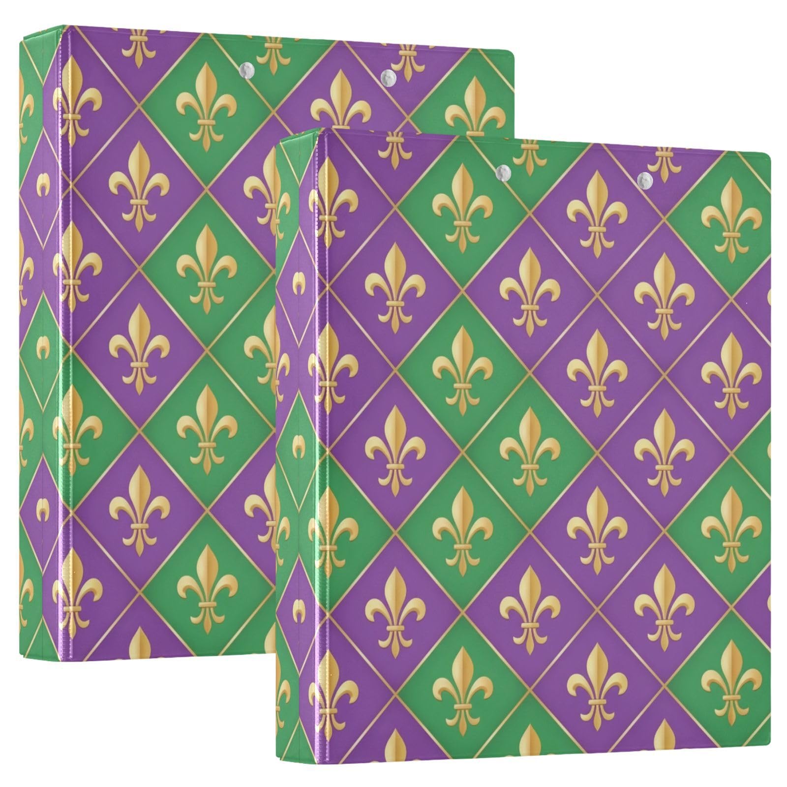 Carpeta de tres anillos verde, morado, dorado, blanco, carpeta de anillos en D, paquete de 2 | Con portapapeles y bolsillos, para escuela, universidad, oficina