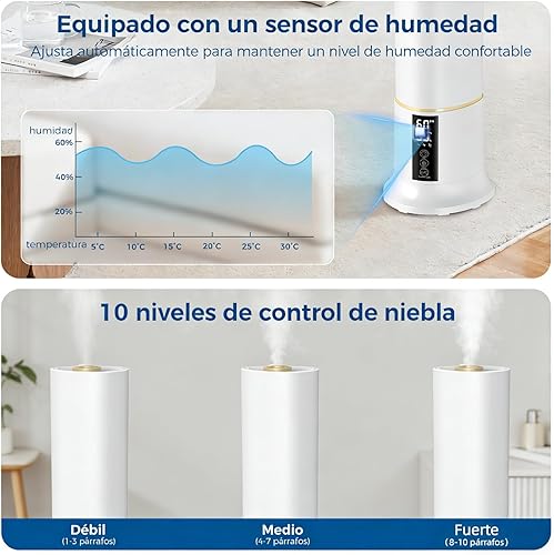 Miniatura 6 de Abolee Humidificadores para dormitorio de 9 litros con difusor de aceite esencial, humidificador de habitación grande, humidificador de aire